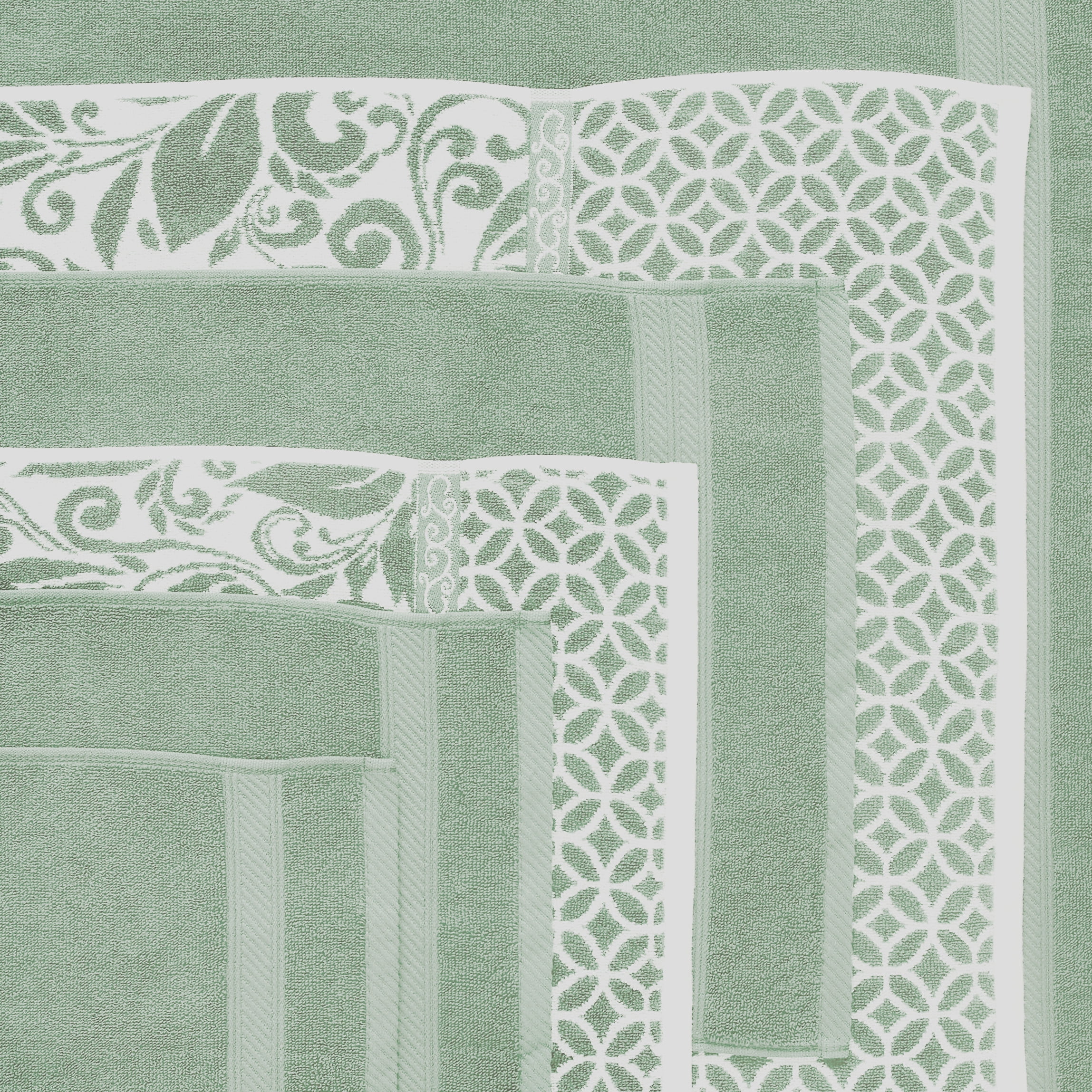 Pacific Coast Textiles Trefoil Filigree 6-Piece Cotton Adult Bath Towel Set, Sage