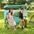 thumbnail image 2 of Costway Double Beach Chair with Adjustable Canopy Oversized Folding Camping Chair Turquoise, 2 of 10