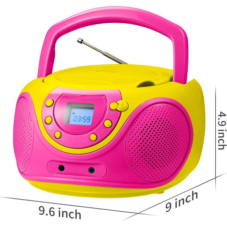 hPlay P16 Portable CD Player Boombox AM FM Digital Tuning Radio, Aux  Line-in, Headphone Jack (Pink) 