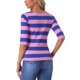 thumbnail image 3 of Camisetas de rayas para mujer Inspire Chic, corte ajustado, mangas de codo, cuello barco, color M rosa y azul, 3 of 6