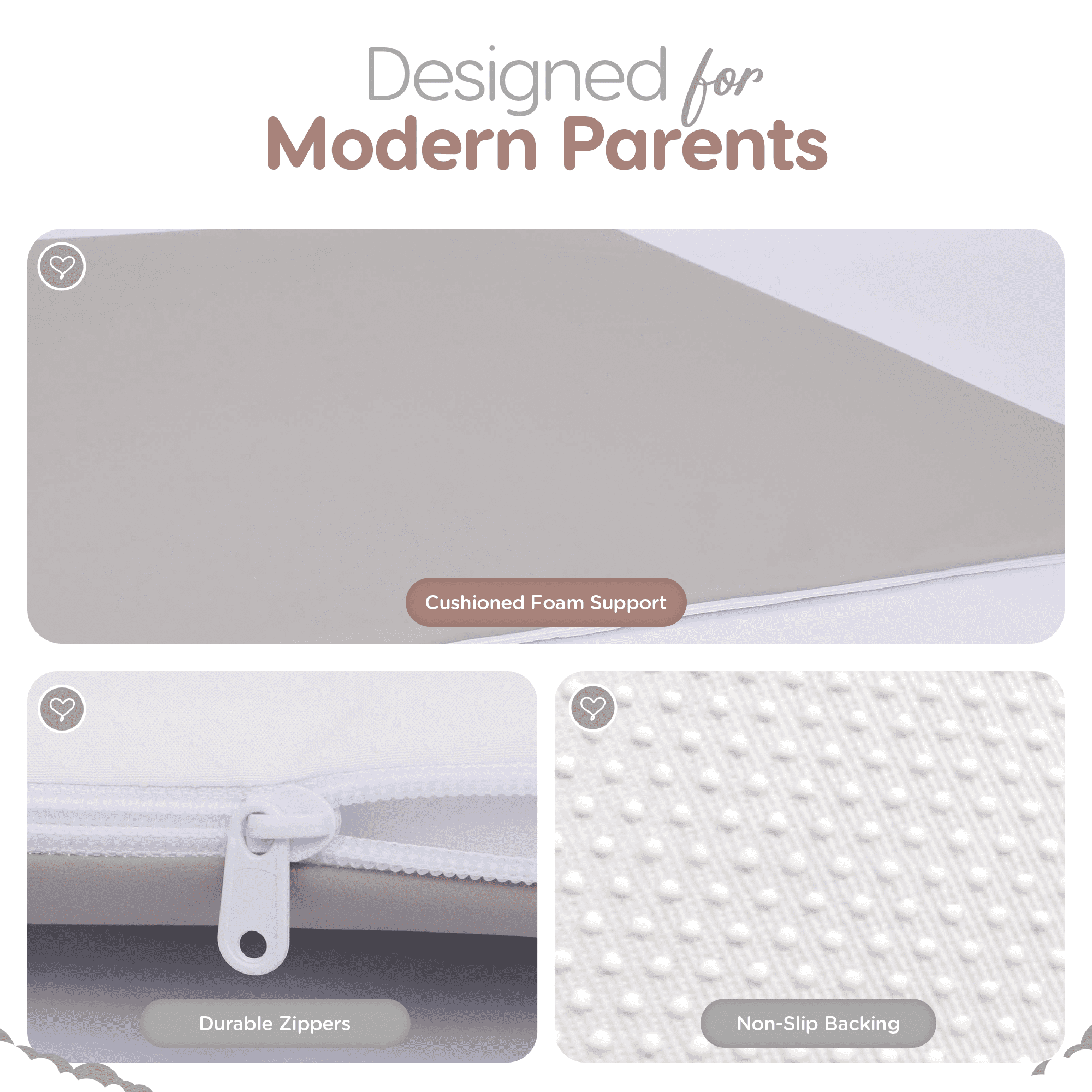 Sleepah Baby Play Mat for Floor 50" x 50" – Waterproof Vegan Leather Tummy Time Mat – Easy to Clean with Removable Cover – Foam Support with Non-Slip Bottom for Infant, Kids & Toddler Crawling