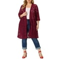 thumbnail image 2 of MODA NOVA Junior's Plus Cardigan Lace Open Front 3/4 Sleeve Bolero Cardigan  Burgundy 3X, 2 of 6