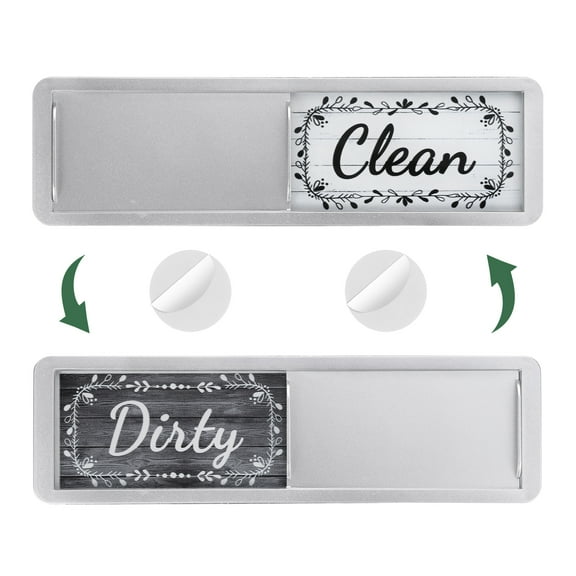 Dishwasher Magnet Clean Dirty Sign Rectangle Wood Grain Flower Edge Sign with Adhesive, Silver
