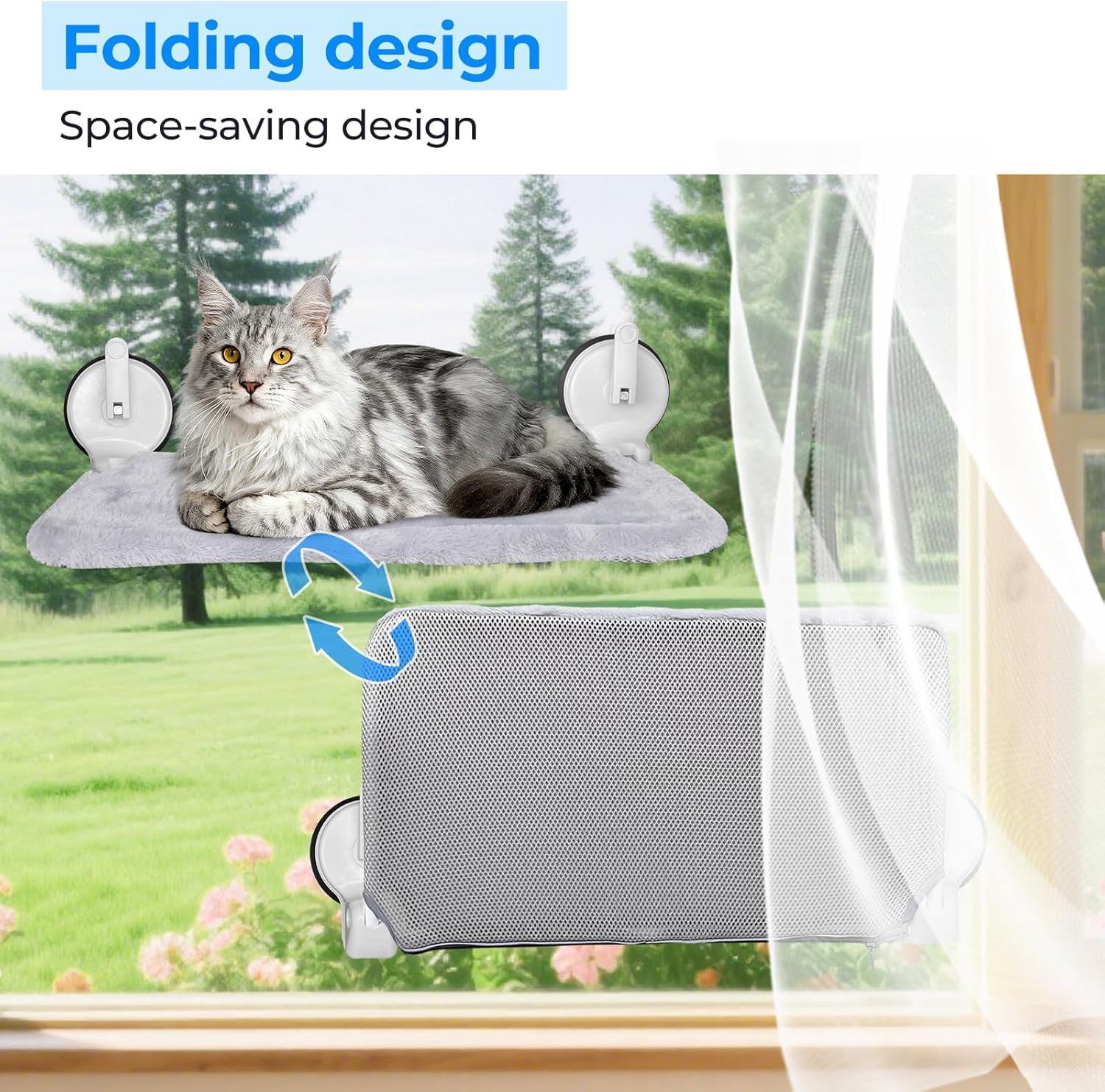 2PC Cat Window Perch with Lever Lock Suction Cups Holds up to 50 lbs Foldable & Space Saving Design Heavy Duty Window Hammock for Large or Multiple Cats (L 2Pc)