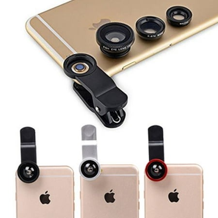 Universal 3 in 1 Camera Lens Kit Clip-On 180 Degree Supreme Fisheye + 0.67X Wide Angle+ 10X Macro Lens for iPhone 8 7 6s 6 Plus Smartphones Samsung HTC Android