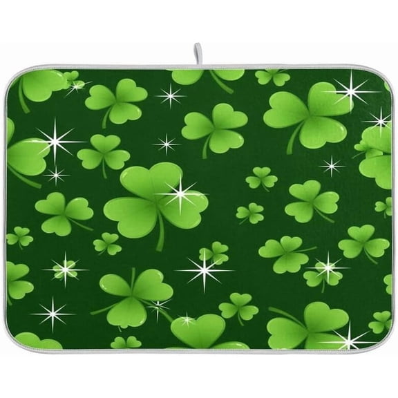Moderong Green Shamrocks Dark Dish Drying Mat for Counter 16x18 In St. Patrick''s Day Decorative Tableware Dishes Pad Baby Bottle Rack Mats Fast Dry Kitchen Accessories for Countertop Sink