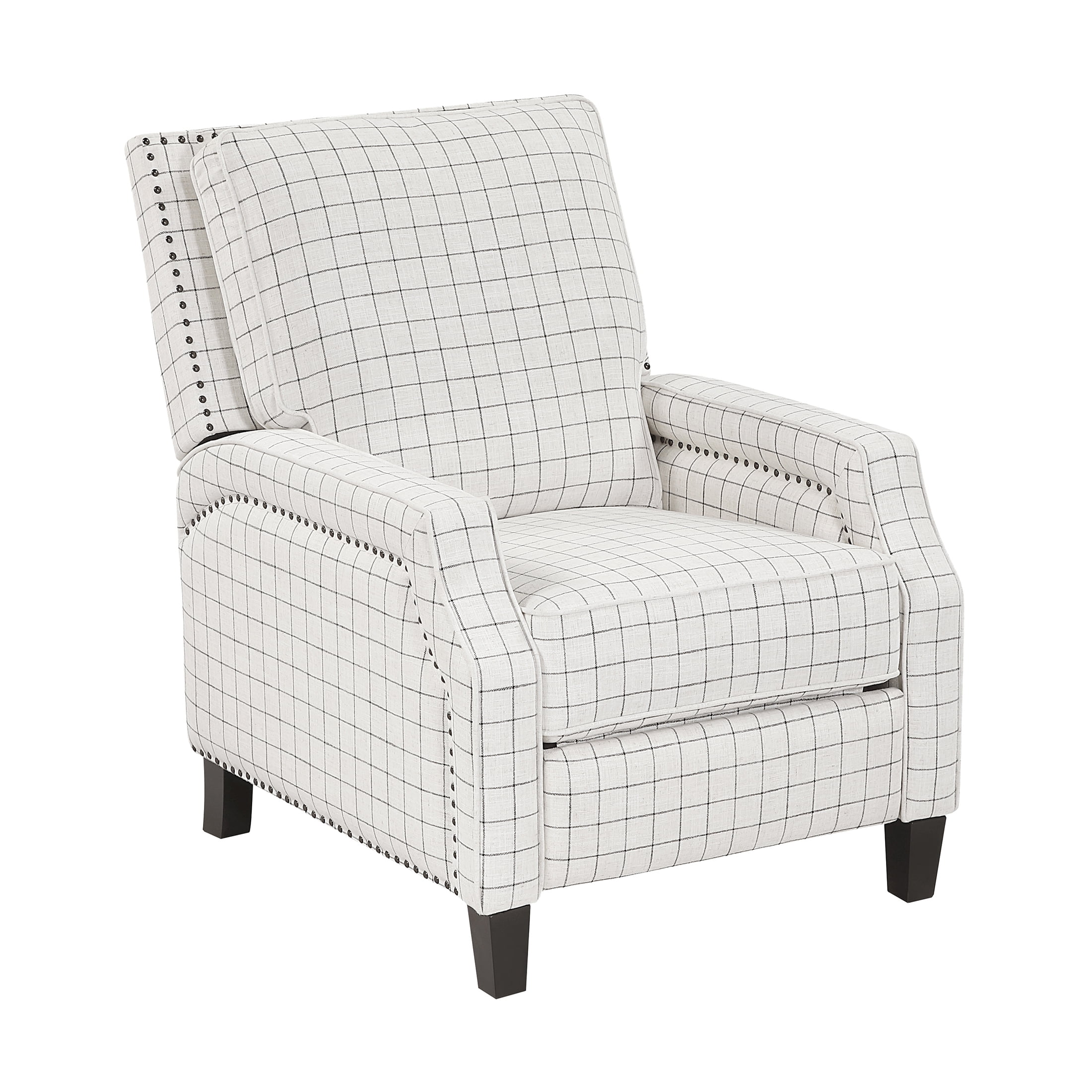 OakvillePark Sylenthall Textured Fabric Push Back Reclining Chair, Off-White With Black Plaid Pattern