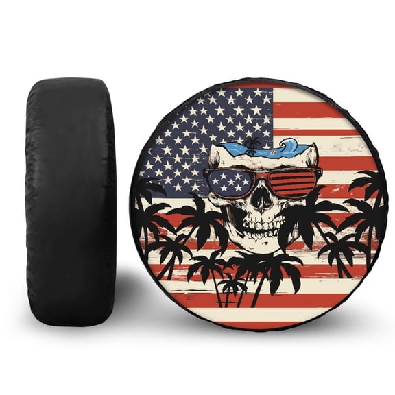 Garronmavis Men Spare Tire Cover Anti-Proof Waterproof Cars Spare Wheel Tires Covers Sun Protection Rv Essentials 15 Inch Wheel Universal Fit RV SUV Truck American Flag Skull Coconut Tree