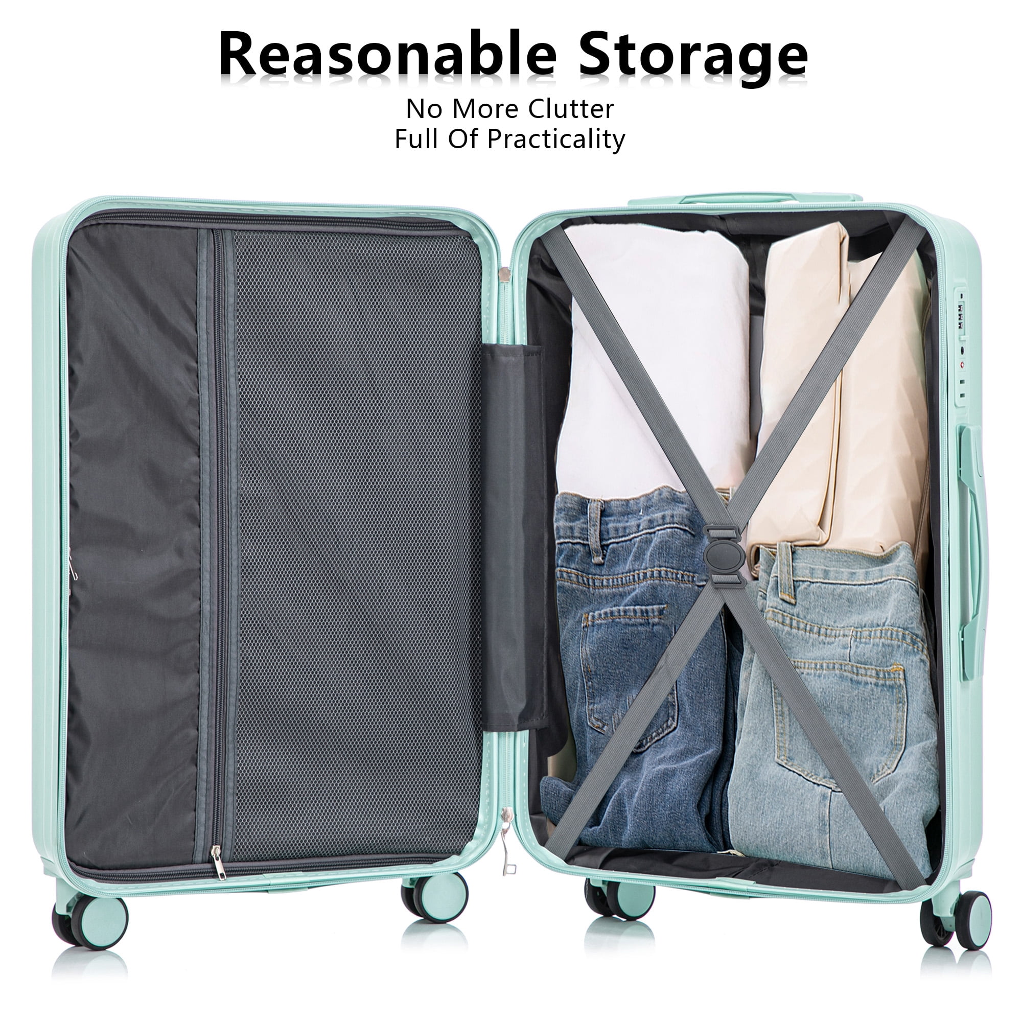 Alvantor 3Pcs Luggage Set, ABS Hardside Spinner Suitcase with Combination Lock, 20/24/28 Inch, Mint Green