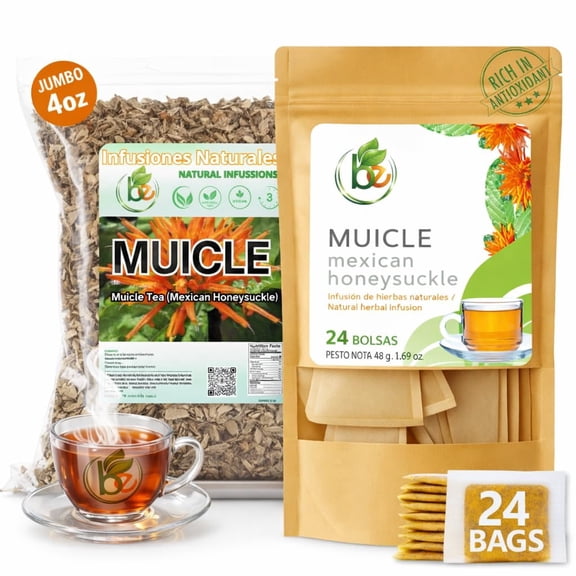 Muicle (Mexican Honeysuckle) Herbal Tea Combo Value Pack - 4 oz Loose Leaf + 24 Tea Bags - Authentic 100% Natural Mexican Infusion - Caffeine-Free, Vegan & Non-GMO - Traditional Premium Balance - BE