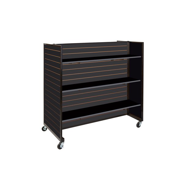 Black Metal Framed Rolling Slatwall Gondolas with 6 Shelves 50"W x 53" H overall