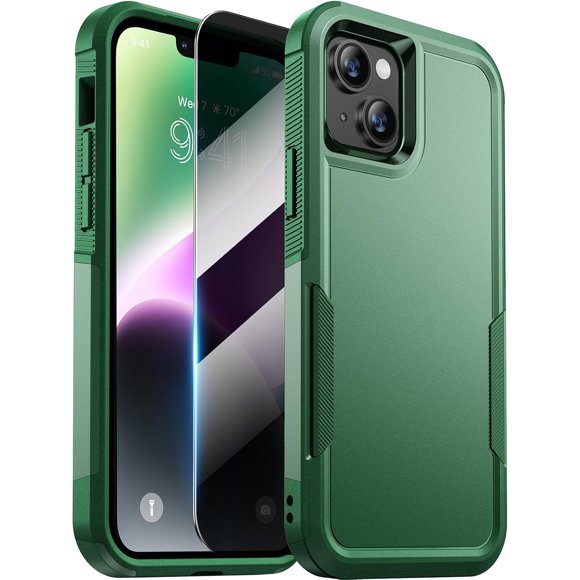 TEMOGU-Designed for iPhone 14 Case, [with Privacy Screen Protector] [Anti Spy] [Military Grade Drop Protection] Heavy Duty Full-Body Shockproof Phone Case for iPhone 14, Green