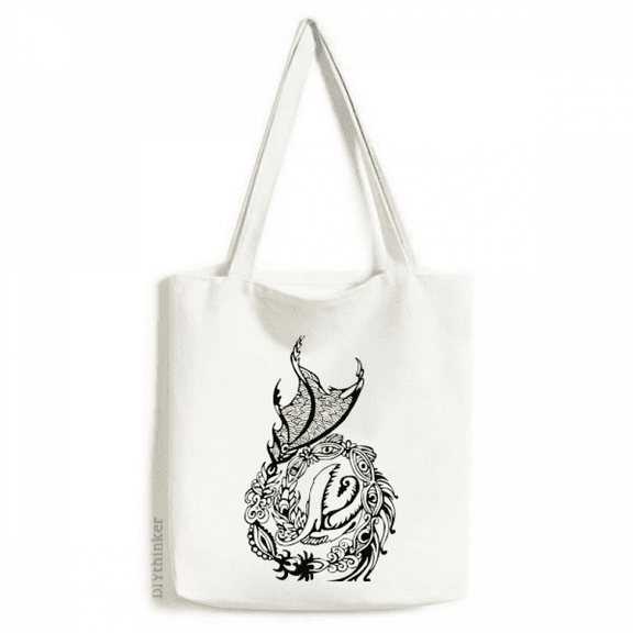 China Dragon Line Painting Traditional Tote Canvas Bag Shopping Satchel Casual Handbag