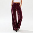 thumbnail image 6 of JUUNthy Womens Wide Leg Dress Pants, with Pockets Button High Waist Flat Front Velvet Office Business Palazzo Trousers Coffee 3XL, 6 of 16