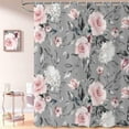 thumbnail image 2 of Pink Floral Shower Curtain, Watercolor Pink Blossom Flower with Greyish Leaves Weighted Bottom Grey Bathroom Curtain Home Decor Waterproof Washable with Hooks,72"x72", 2 of 6