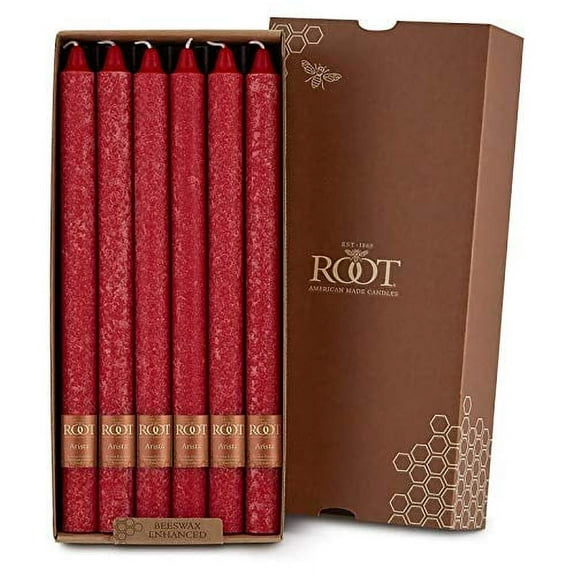 ROOT Candles Unscented Timberline™ Arista Taper Candles, 9-Inch Tall, Box of 12, Color: Red