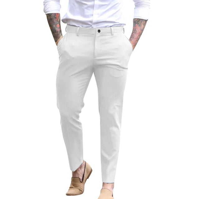 PEASKJP Pantalon Extensible pour Hommes Confortable Ajusté avec Poches, Blanc TG