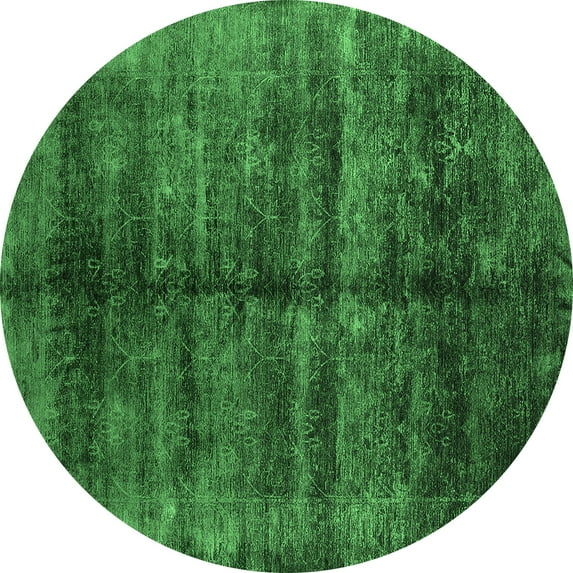 Ahgly Company Indoor Round Oriental Emerald Green Industrial Area Rugs, 4' Round