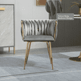 thumbnail image 4 of Velvet Dining Chairs, Mid-Century Living Room Chair with Metal Legs and Soft Padded, Woven Back Dining Chairs, Upholstered Accent Leisure Side Chair(Grey,Set of 6), 4 of 8