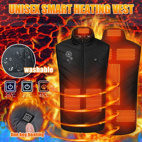 Lilgiuy Unisex Heated Vest Casual Solid Color Dandelion Print Winter Warm Sleeveless Hoodless Waterproof Heated Jacket for Skiing Snowboarding