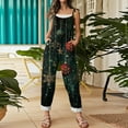 thumbnail image 5 of Women's Vintage Cotton Linen Overalls with Christmas Print - Casual Loose Jumpsuit with Shoulder Straps & Pockets, Dark Green, Size S, 5 of 5