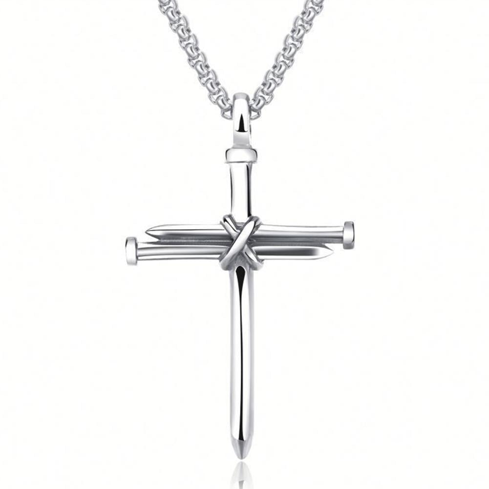 Fashion Stainless Steel Nail Rope Cross Pendant Necklace Jewelry For Men Present N2C9