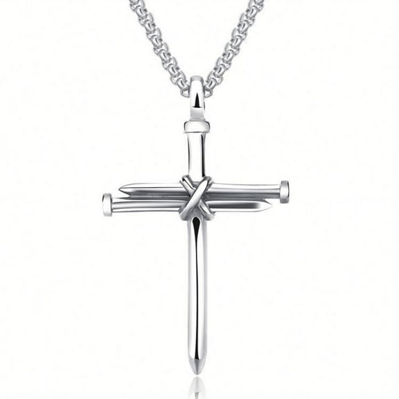 Stainless Steel Cross Nail Necklace Punk Men's Simple Titanium Steel Pendant Necklace,B