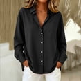 thumbnail image 2 of Hueook Long Sleeve Denim Shirt Women Button Chambray Ladies' Casual Fashion Lapel Solid Color Button Long Sleeved Shirt with Pockets Black 2X, 2 of 6