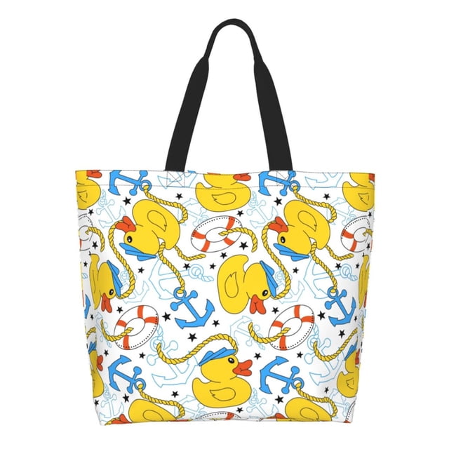 Fotbe Ducks and Anchors Bolsa Tote Estética de Lona con Estampado para Mujer - Bolsa Reutilizable de Hombro Casual para Vacaciones, Compras, Trabajo y Gimnasio