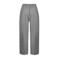 thumbnail image 5 of Outfmvch Cotton Linen Pants for Women Pinstripe Long Palazzo Trousers Slant Pockets Striped Pants Women Striped Linen Pants Women Womens Linen Pants Pull On Pants Womens Beach Pants Black XS-3XL, 5 of 5