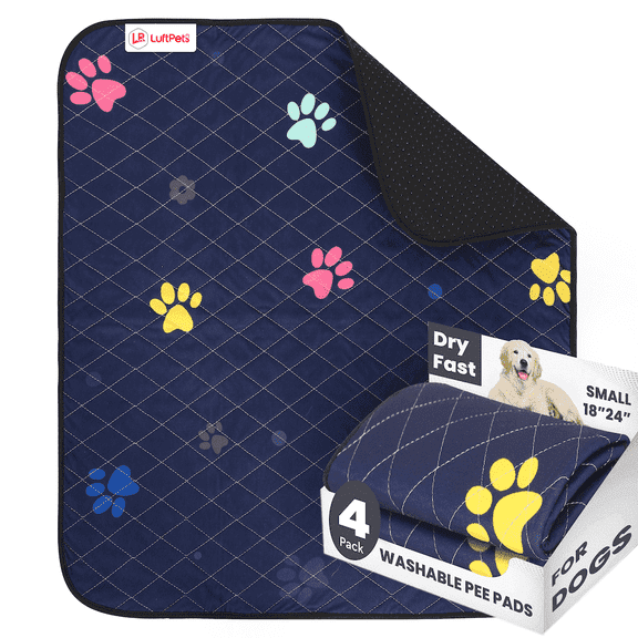 LuftPets Washable Pee Pads for Dogs, 18" x 24" 4-Pack, Fast-Drying, Waterproof, Absorbent & Leakproof