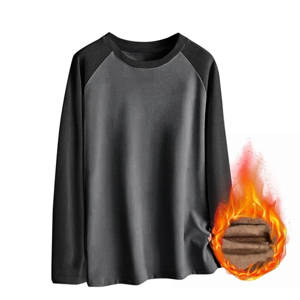 Blusas y camisas de manga larga con cuello redondo para hombre, informales, lisas, empalmadas, de manga larga, de alta elasticidad, que mantienen el calor, camisetas y pantalones de poliéster para hom