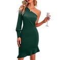 thumbnail image 3 of Vestido de un hombro con dobladillo con volantes, vestido de un hombro para mujer, vestido ajustado de un hombro, vestido de un solo hombro, respuesta rápida, 3 of 7