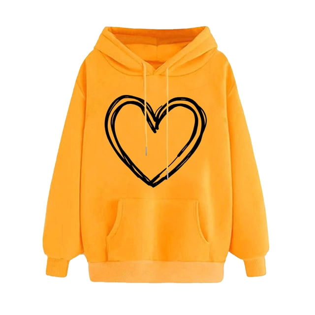 Plebaso Sweat à Capuche pour Femmes Mignon Cœur Manches Longues Décontracté avec Poches