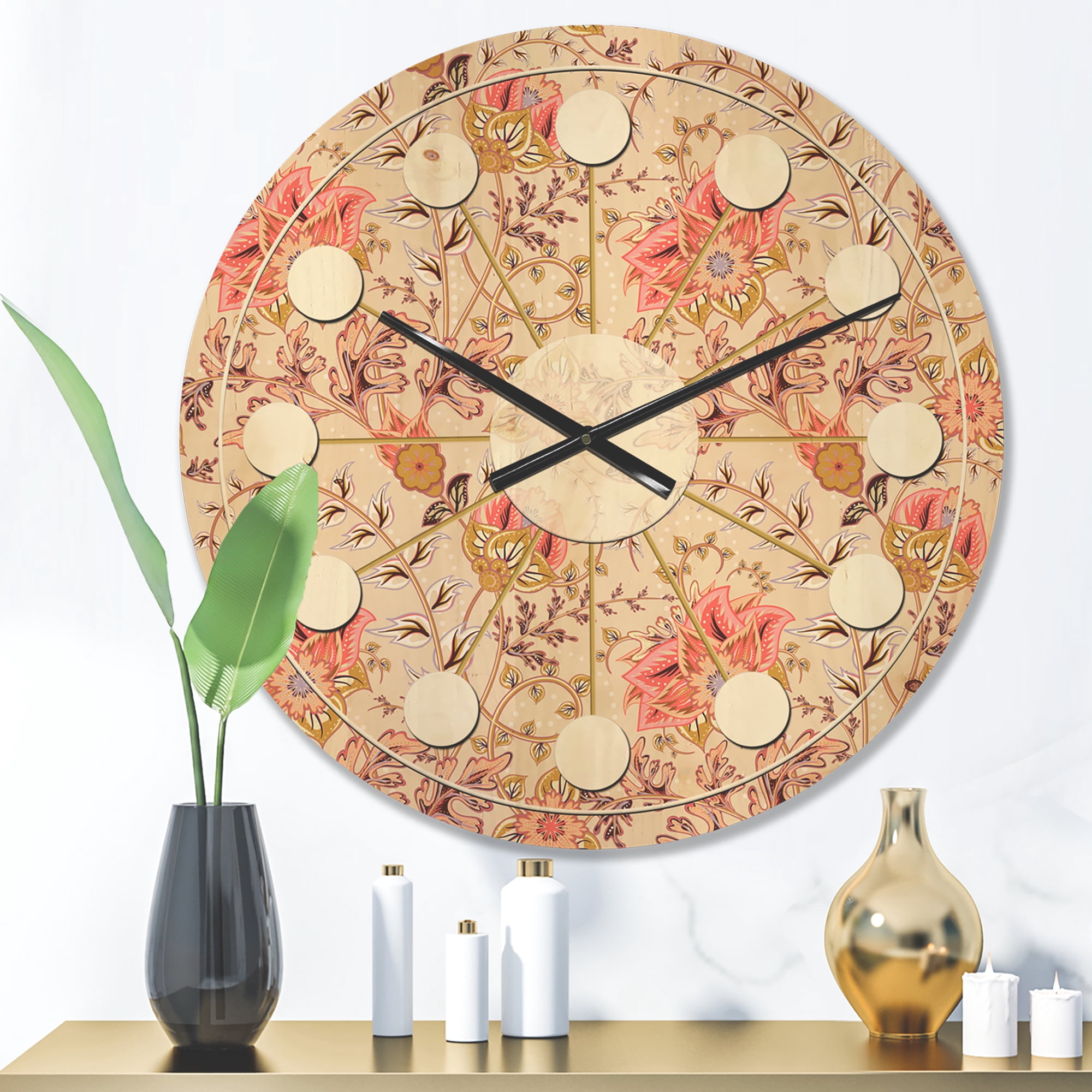 Designart 'Oriental Floral Paisley Retro Pattern' Mid-Century Modern Wood Wall Clock