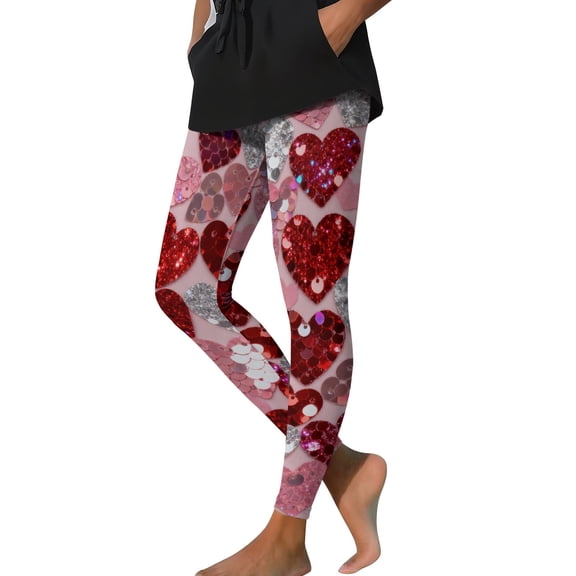 Vekome Pink Leggings for Women Plus Size Valentines High Waisted Yoga Pants Seamless Heart Lightweight Running Tights L