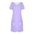 thumbnail image 5 of Arnsht Womens Summer T Shirt Dress Solid Color Fashion Casual Short Sleeve V Neck Loose Flowy Mini Dresses with Pockets Purple S, 5 of 7