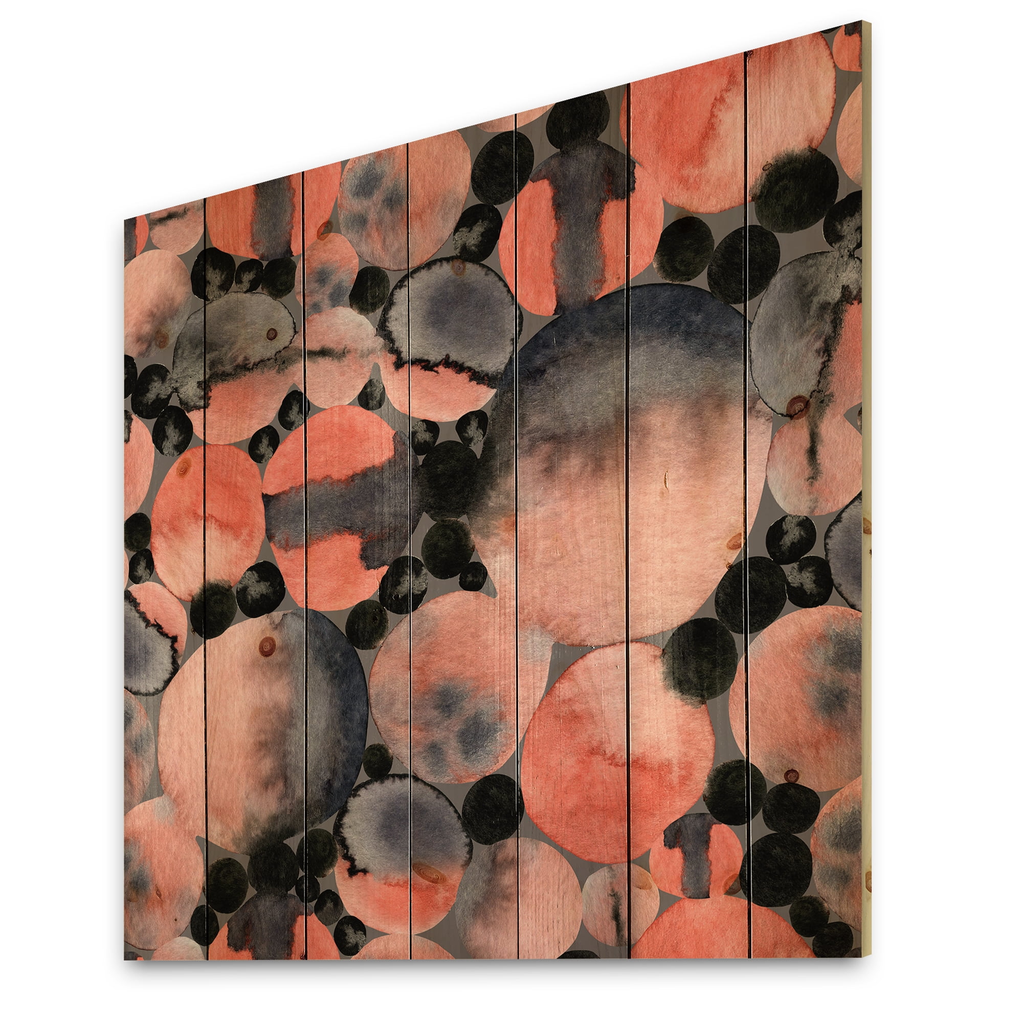 Designart 'Polka Dots Abstract Geometric Art' Modern Print on Natural Pine Wood
