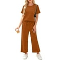 thumbnail image 5 of LISTHA Womens 2 Piece Outfits Summer Casual Short Sleeve Outfits Travel Matching Sets Wide Leg Crop Pants Lounge Sets Saffron L, 5 of 6