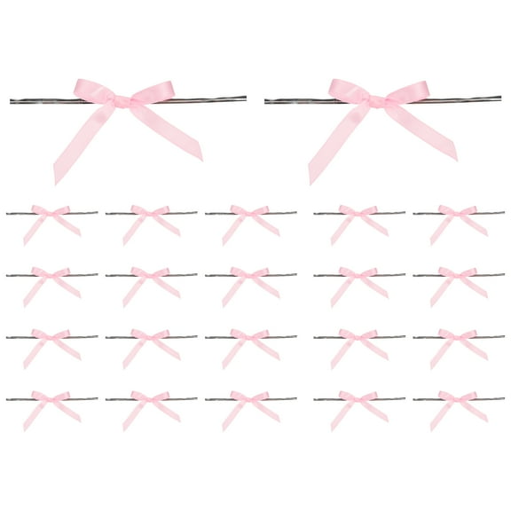 Uxcell Satin Ribbon Bow, Mini Bows with Twist Ties for DIY Craft Gift Wrapping Treat Bags Wedding Birthday Party Decoration Pink