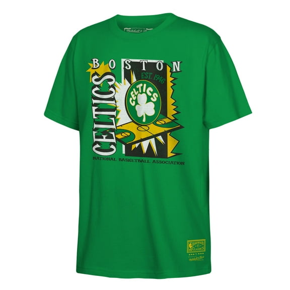 Youth Mitchell & Ness Kelly Green Boston Celtics Retro '90s Poster T-Shirt