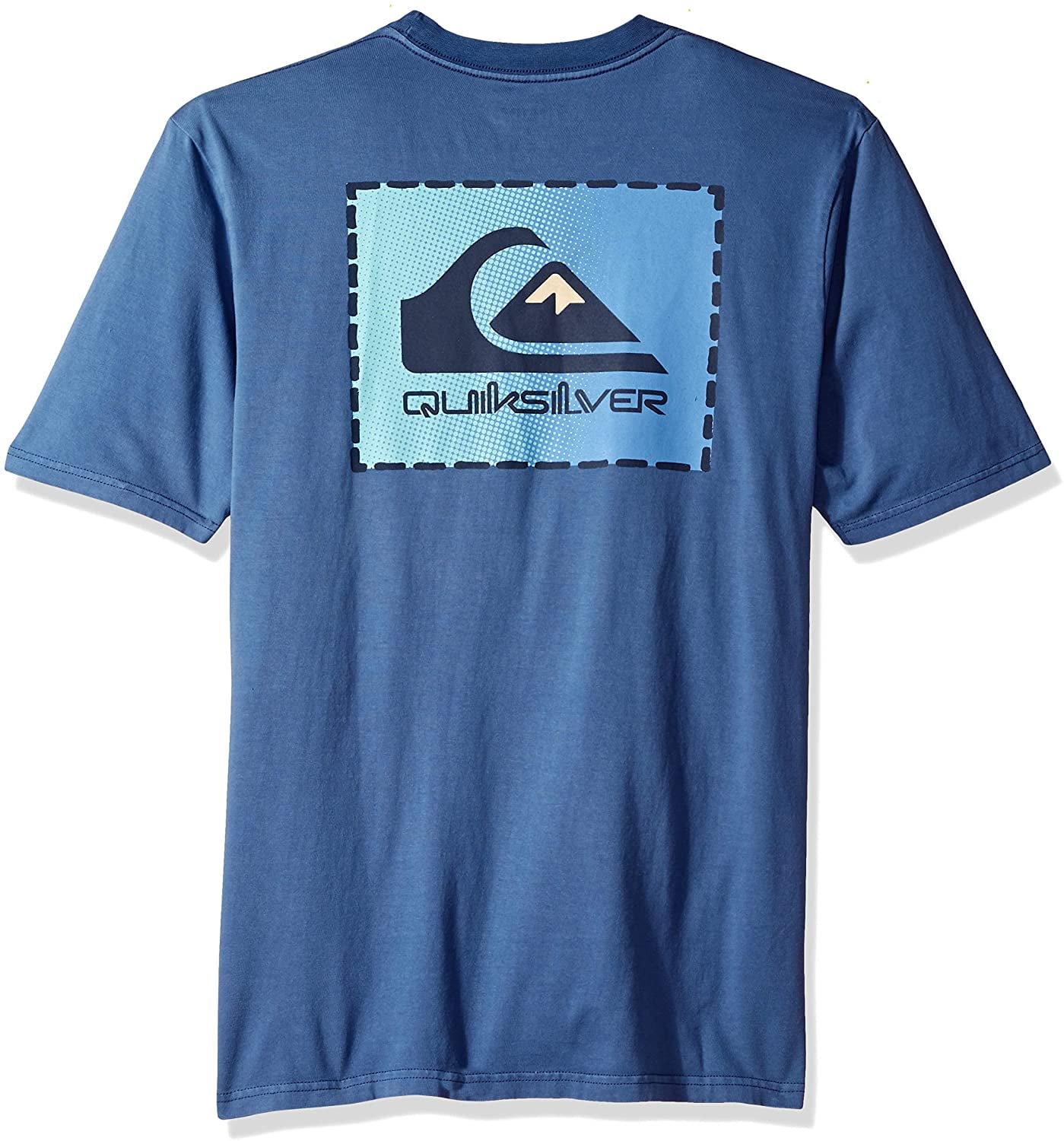 QUIKSILVER MEN'S TOP PATCH SZ LARGE BLUE LOGO FRONT AND BACK TEE