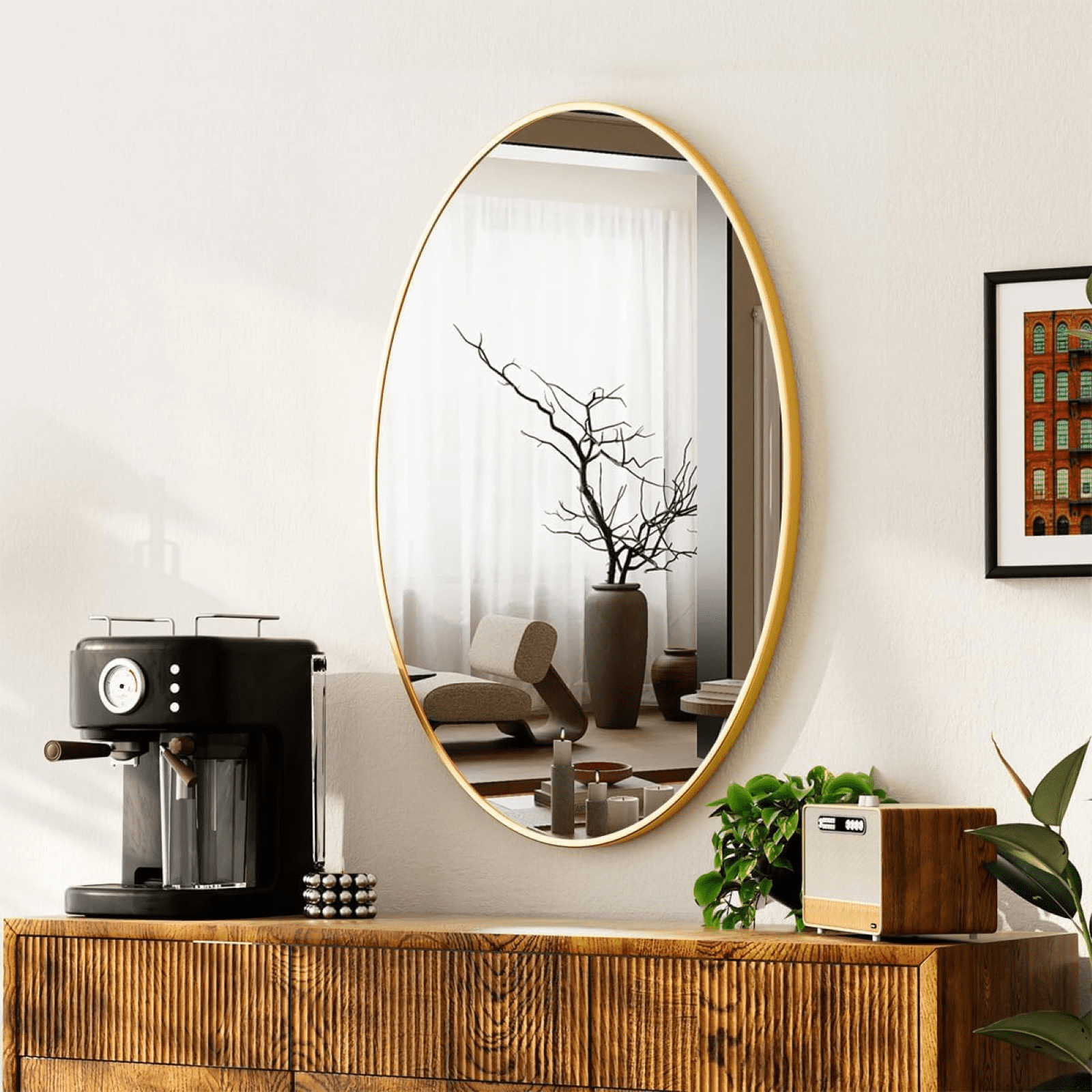 AUROMIR 26"x38" Bathroom Mirror Oval Mirror Wall-Mounted Vanity Mirror,Gold