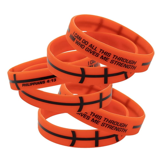Fun Express 7 1/4" Religious Basketball Bible Verse Rubber Bracelets - 12 Pc.