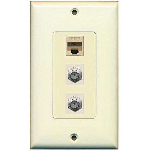 RiteAV - 2 Port Coax Cable TV- F-Type and 1 Port Cat6 Ethernet Decorative Wall Plate - Light Almond