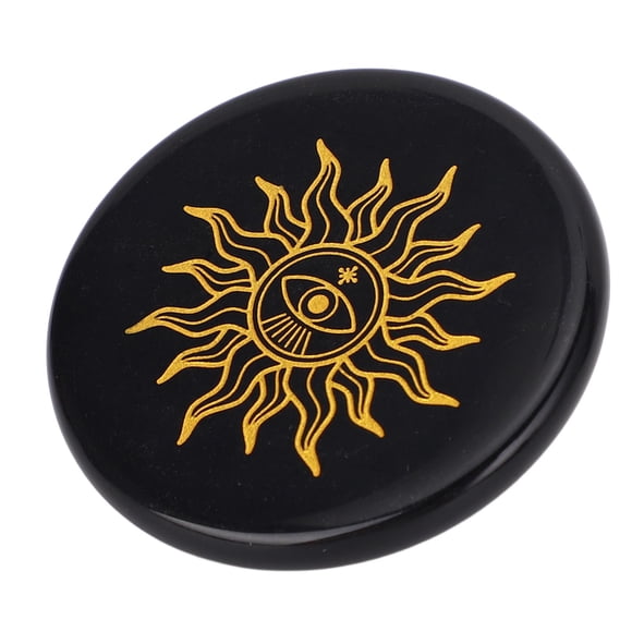 Engraved Stone, Golden Carving Compact Design Rune Stone Decorative Effect Black for Holiday Birthday Present Type 1