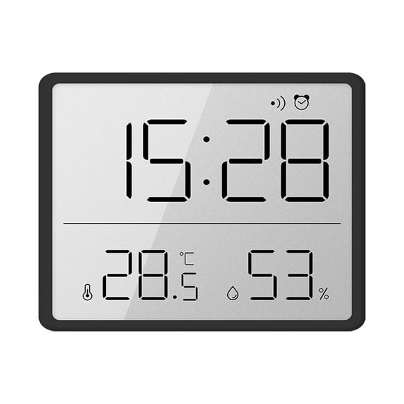 Reloj despertador higrómetro de interior con calendario y estación meteorológica con pantalla LCD. negro
