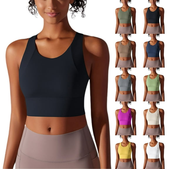 Otntypg Sports Bras for Women Padded High Support Longline Seamless Workout Tank Top Yoga Bra Workout Exercise Sport Bra Army Green M