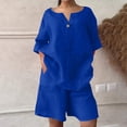 thumbnail image 6 of Two Piece Sets For Women Summer Linen Casual Outfit Plus Size Loose Fit Short Sleeve Shirts & Wide Leg Shorts Sets,Blue,XL, 6 of 7