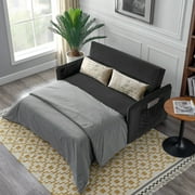 57"Modern Velvet Sofa with Pull-Out Sleeper Bed with 2 Pillows Adjustable Backrest for living room or office, 2 Big side pocket,Black